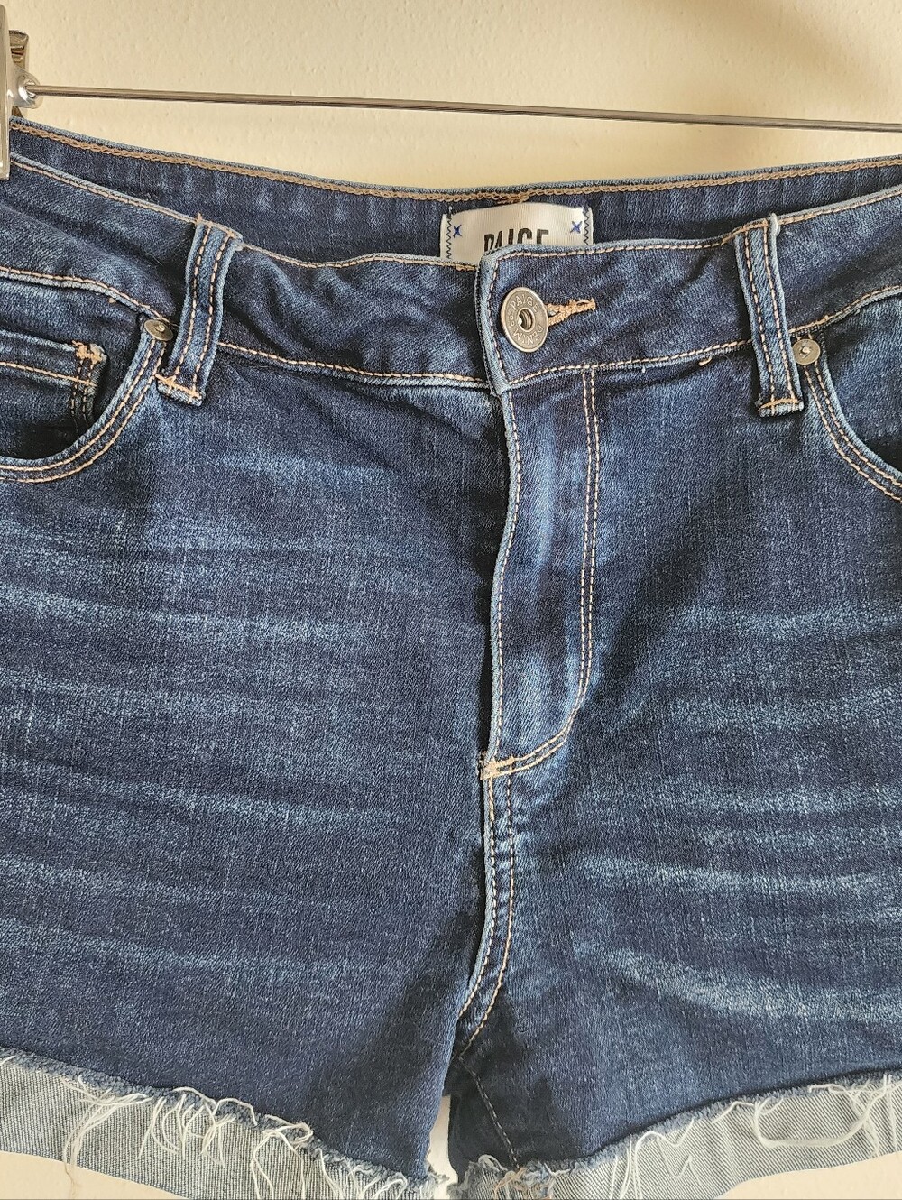 PAIGE Denim Shorts 29 Dark Wash Cuffed Raw Hem Enchant Stretch Jimmy Jimmy - Picture 3 of 12